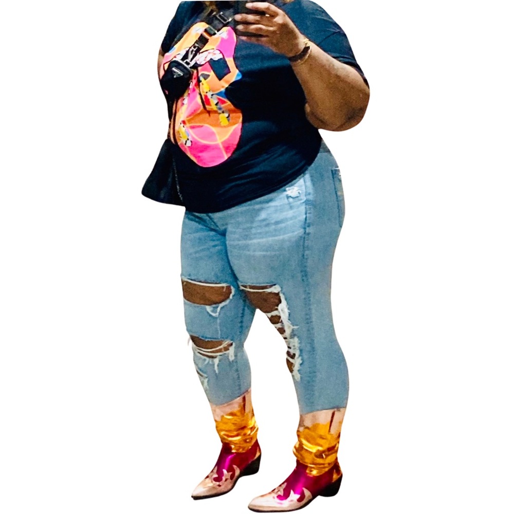 Multi Colored Metallic Chunky Block Heel Cowgirl Boots - Picture 7 of 9